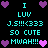 Pixelated text and heart symbols arranged in a on black background with cyan and purple elements