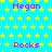 Static image with bright cyan background covered in yellow stars, featuring repeated pink text 'Megan' and 'Rocks' arranged in a pattern
