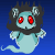 Pixelated animated ghost character with red eyes and dark hair floating against a blue background in a contact sheet of five frames showing subtle pose changes.