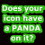 Green text on black background asks if icon has a panda, with a panda image on the right.