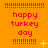 Orange background with red pixelated text reading 'happy turkey day' and dotted lines, featuring yellow star and plus symbols that change position across frames.