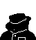 Pixelated character in black uniform with white trim and hat, yellow face showing changing expressions