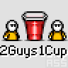 Animated contact sheet of 16 frames showing a repeating pattern of yellow stick figures and red cups with changing text bubbles over time.