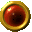 Two circular pixelated icons with golden borders, one red and one green, displayed side-by-side on a gray background.