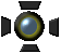 Four pixelated circular icons arranged in a , each with a central sphere in different colors and a yellow ring around it