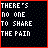 Pixelated text reads "THERE'S NO ONE TO SHARE THE PAIN" on black background with red border; white and pink pixels animate in bottom-right corner across frames.