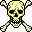 Pixelated skull and crossbones icon with two distinct color variations displayed side-by-side.