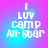 Pixelated text 'I LUV CAMP ALL-STAR' on a gradient background with shifting cyan and magenta hues.