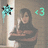Pixelated static image shows a person with dark hair and striped shirt holding an object near their face, flanked by cyan star-like icon on left and cyan '3' symbol on right.