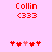 Red pixelated text 'Collin' and '<333' above five red and pink heart icons on a light pink background.