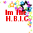 A pixelated image with red text reading "Im The H.B.I.C." and colorful star-shaped decorations on a white background.