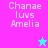Pixelated text 'Chanae luvs Amelia' on split background with cyan star changing from light to dark blue.