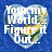 Pixelated heart-shaped icon with white text reading 'Follow the World Figure Out' over a blue background and multicolored gradient center.