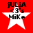 Red background with four identical white stars, each containing black text reading 'jULiA <3's MiKe' in pixelated font.