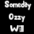 A 50x50 pixel animated contact sheet showing three frames of a black-and-white cartoon character with text reading "Someday Ozzy Will RULE THE WORLD" in blocky white letters on a black background, with the bottom-left frame featuring a raised arm gesture.