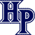 Pixelated blue and white stylized 'HP' monogram with thick outlines and rounded corners on a white background.