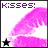 Animated icon shows pink lips with 'Kisses!' text and a black star, transitioning through color variations in four
