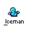 Animated contact sheet of a blue cartoon character icon with white text 'Iceman' below each frame, showing sequential motion effects on gray background.