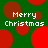 Green background with red circular shapes and white text reading "Merry Christmas" in pixelated font.