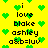 Yellow background with green heart pixels and black text reading 'i love blake ashley as:b=luv' repeated in two vertical