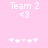 Pixelated pink background displays "Team 2" text with heart symbol and four white plus signs below, two variations of the same layout side-by-side.