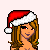 Pixel art contact sheet showing multiple frames of a Santa's little helper character in red and white holiday attire with visible text labels below each frame.