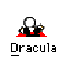 Animated contact sheet of Dracula-themed buddy icon frames showing a character's transformation from solid form to smoke against gray background with yellow dots.