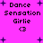 Pixelated text 'Dance Sensation Girlie <3' on bright pink background with purple starbursts, static image with no visible animation changes.