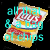 Pixelated image of a bag of chips with overlaid cyan text reading 'all that & a bag of chips' on black background.