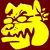 Yellow cartoon dog head with closed eyes and flower on ear, next to yellow background with brown text 'Emily Big Spring' and two paw prints.