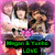 Two side-by-side pixelated images of two people in a group pose, with green text overlays reading 'Megan & Tynks LOVE' and '<3333' respectively.