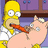 Homer Simpson holds a pink pig with a carrot in its mouth against a purple background with brown trim.