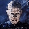 nine shows a character with a -patterned head, dark clothing, and a blue background, with visible eye and mouth animation changes