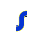 Blue stylized 'S' shape with yellow outline on white background, varying in size across positions