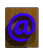 Blue @ symbol and 'EMAIL ME' text on brown wooden in a , with varying orientations and shadows