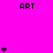 A bright pink background displays multiple black 'ART' text labels and varying numbers of small heart symbols arranged in vertical