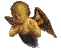 Pixelated angel figure with golden skin and dark brown wings, arms crossed over chest against gray background.