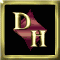 nine identical square icons with gold borders, each showing a maroon diamond shape containing 'D' and 'H' letters on black backgrounds