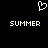 Pixelated white heart symbol above two identical 'SUMMER' text blocks on black background.