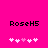 Pixelated text 'RoseH5' above five heart symbols on a bright pink background, with one heart changing color between frames.