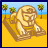 Animated contact sheet showing a desert sphinx icon with text gradually forming "MYSTERY" across eight frames, set against palm trees and blue sky on yellow sand background.