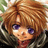 Pixelated anime-style character with light brown hair and purple eyes, wearing a dark jacket with a light collar, next to black background with white text.