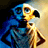 Pixelated static icon showing a split-color character with blue and yellow halves, holding a glowing staff against a gradient background.