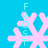 Pixelated pink snowflake with vertical cyan text 'FROST' on a bright blue background, showing animation changes in the snowflake's arms and text alignment.
