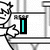 Pixelated cartoon character with multiple arms and a train track background, displaying text elements in cyan, green, and blue.