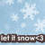 Pixelated image of a light blue sky with multiple white snowflakes and the text 'let it snow' in brown rectangular blocks at the bottom.