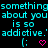 A digital text-based animation with cyan and pink pixelated characters on a black background, displaying repeated phrases and emoticons that change between frames.