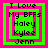 Four identical pixelated squares with green and pink borders display text reading "I Love My BFFs Haley Kylee Jenn" in black block letters.