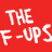 A 3x3 contact sheet of black-and-white animated frames featuring band members and text elements, with a red square containing "THE F-UPS" in the top-left corner and a black rectangle with "SCREW YOU" on the right side.