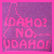 Pixelated text in bright pink on a purple gradient background with a solid pink border.